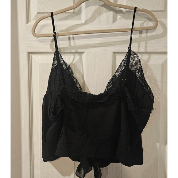 NWT Fashion Nova Aluna Cami Top Black Lace Trim Front Tie Chiffon Size 2X NEW - Picture 5 of 5